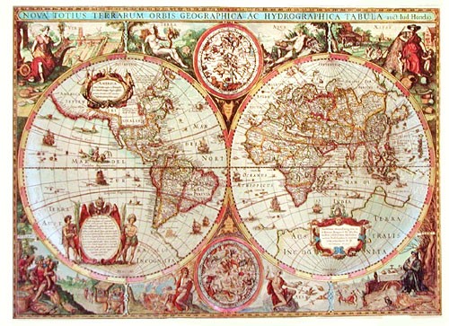 Historische Weltkarte von Hondio in Silber